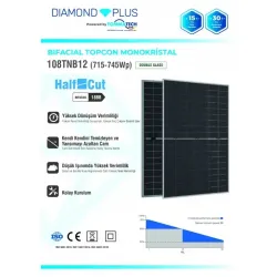 TommaTech Diamond Plus 625W 108 HC G2G Bifacial TopCon Güneş Paneli (36adet-1 palet))