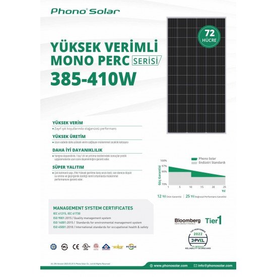 Phono Solar 395W Monokristal Güneş Paneli