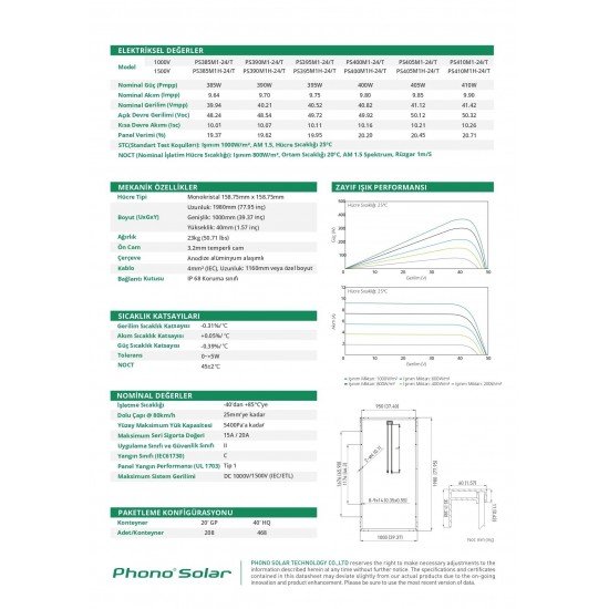 Phono Solar 395W Monokristal Güneş Paneli
