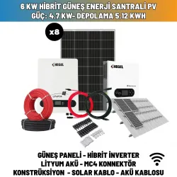 6 KW Hibrit Güneş Enerji Santrali Pv Güç: 4.7 Kw- Depolama 5.12 Kwh