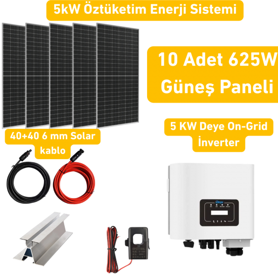 5 kW On Grid Solar Enerji Paketi (10x625W Güneş Paneli)