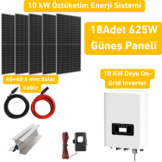 10 kW 1 Faz On Grid Solar Enerji Paketi (18x625W Güneş Paneli)
