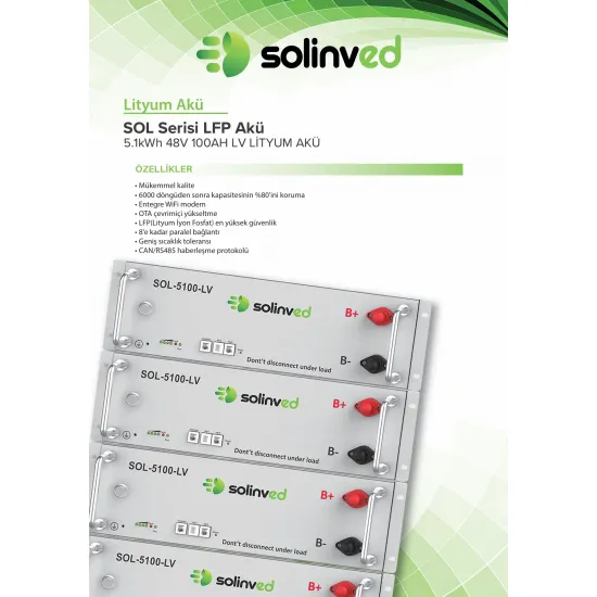 Solinved 51,2 V 100Ah Lityum Raf Akü
